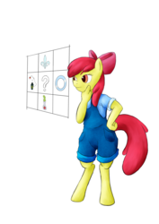 Size: 877x1240 | Tagged: safe, artist:alixnight, apple bloom, earth pony, anthro, unguligrade anthro, bloom & gloom, g4, my little pony: friendship is magic, clothes, cutie mark, female, solo, thinking