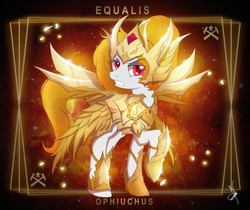 Size: 3840x3232 | Tagged: safe, artist:zidanemina, oc, oc only, oc:equalis, pony, armor, crossover, female, helmet, high res, mare, ophiuchus, ponified, saint seiya, serious, serious face, solo, zodiac