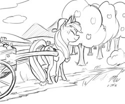 Size: 1200x1000 | Tagged: safe, artist:magnificent-arsehole, applejack, earth pony, pony, g4, cart, female, mare, sketch, solo