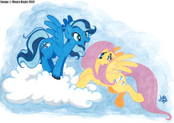 Size: 1200x846 | Tagged: safe, artist:huskie, artist:mayra boyle, fluttershy, oc, pegasus, pony, g4, cloud