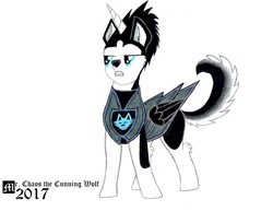Size: 3300x2550 | Tagged: safe, artist:mrchaosthecunningwlf, artist:ponyvillechaos577, oc, oc only, oc:frost cloud, alicorn, husky, hybrid, pony, alicorn oc, armor, high res, inspired, inspired outfits, solo, traditional art