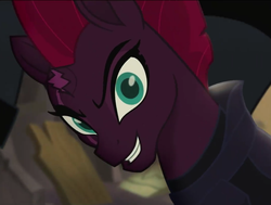 Size: 1053x797 | Tagged: safe, screencap, tempest shadow, pony, g4, my little pony: the movie, adorabolical, adoraevil, cropped, cute, dreamworks face, evil smile, glare, grin, happy, looking at you, pretty, pretty pretty tempest, silly, silly little ponies, silly pony, smiling, smirk, solo focus, storm guard, tempestbetes, this will end in pain, when she smiles
