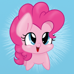 Size: 354x354 | Tagged: safe, artist:mimicproductions, pinkie pie, earth pony, pony, g4, abstract background, chibi, female, happy, smiling, solo