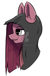 Size: 1024x1569 | Tagged: safe, artist:ponkafag, pinkie pie, g4, bust, clothes, ear fluff, female, hood, pinkamena diane pie, portrait, simple background, smiling, solo, watermark, white background
