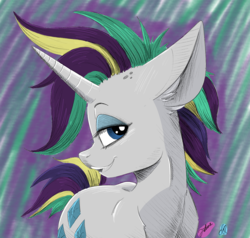 Size: 1280x1219 | Tagged: safe, artist:faline-art, artist:trevorrain, rarity, pony, unicorn, g4, it isn't the mane thing about you, alternate hairstyle, ear fluff, eyeshadow, female, lidded eyes, looking at you, makeup, mare, punk, raripunk, smiling, solo