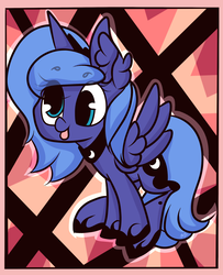 Size: 2030x2505 | Tagged: safe, artist:hedgehog-plant, princess luna, alicorn, pony, g4, abstract background, cross-eyed, female, high res, mare, s1 luna, solo, tongue out