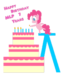 Size: 750x800 | Tagged: safe, artist:twitchy-tremor, pinkie pie, g4, animated, birthday, cake, candle, chibi, female, food, gif, happy birthday, happy birthday mlp:fim, mlp fim's seventh anniversary, simple background, transparent background