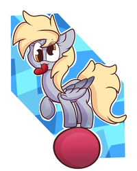 Size: 2000x2500 | Tagged: safe, artist:hedgehog-plant, derpy hooves, pegasus, pony, g4, abstract background, ball, female, heart, high res, mare, mouth hold, solo