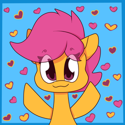 Size: 2000x2000 | Tagged: safe, artist:hedgehog-plant, scootaloo, pegasus, pony, g4, :3, female, filly, heart, high res, looking at you, solo