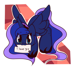 Size: 1750x1650 | Tagged: safe, artist:hedgehog-plant, princess luna, alicorn, pony, g4, abstract background, female, i love you, mare, mouth hold, note, solo