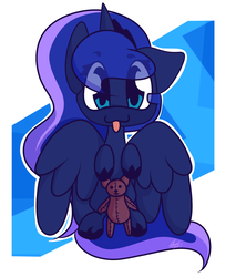 Size: 1700x2000 | Tagged: safe, artist:hedgehog-plant, princess luna, alicorn, pony, g4, :3, abstract background, female, plushie, solo, tongue out