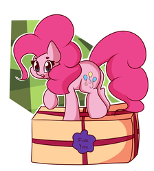 Size: 2083x2323 | Tagged: safe, artist:hedgehog-plant, pinkie pie, earth pony, pony, g4, abstract background, female, high res, mare, package, present, solo