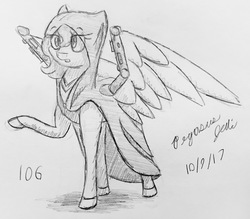 Size: 2613x2286 | Tagged: safe, artist:floofyfoxcomics, oc, oc only, pegasus, pony, high res, jedi, monochrome, sketch, solo, star wars, traditional art