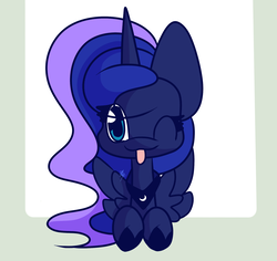 Size: 1800x1700 | Tagged: safe, artist:hedgehog-plant, princess luna, alicorn, pony, g4, female, looking at you, mare, one eye closed, solo, tongue out