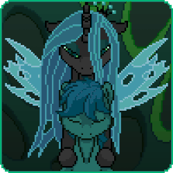 Size: 300x300 | Tagged: dead source, safe, artist:imreer, queen chrysalis, oc, oc:poison trail, changeling, changeling queen, g4, animated, female, gif, male, pixel art, ych result