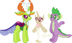 Size: 2505x1491 | Tagged: safe, artist:casanova-mew, spike, thorax, oc, oc:annie, changedling, changeling, dragon, g4, cute, gay, interspecies offspring, king thorax, magical gay spawn, male, parent:spike, parent:thorax, parents:spirax, ship:spirax, shipping, simple background, spikabetes, thorabetes, transparent background, trio
