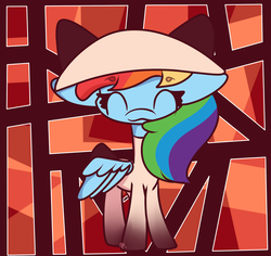 Size: 1800x1700 | Tagged: safe, artist:hedgehog-plant, rainbow dash, pegasus, pony, g4, :3, abstract background, eyes closed, female, hat, mare, solo