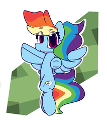 Size: 1715x2012 | Tagged: safe, artist:hedgehog-plant, rainbow dash, pegasus, pony, g4, abstract background, female, flying, looking at you, mare, smiling, solo, spread wings, underhoof, wings