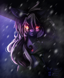 Size: 2487x3000 | Tagged: safe, artist:prettyshinegp, oc, oc only, glowing eyes, high res, looking at you, snow, solo