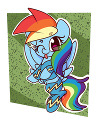 Size: 1630x1926 | Tagged: safe, artist:hedgehog-plant, rainbow dash, pegasus, pony, g4, abstract background, clothes, female, flying, mare, one eye closed, socks, solo, tongue out, uniform, wink, wonderbolts uniform
