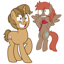 Size: 9375x9375 | Tagged: safe, artist:besttubahorse, oc, oc only, oc:blurblob, oc:winterlight, pegasus, pony, unicorn, absurd resolution, airborne, biting, brown eyes, clothes, duo, duo male, faic, flying, full body, grin, hoof biting, horn, male, manic grin, nervous, pegasus oc, raised hoof, scarf, show accurate, shrunken pupils, simple background, smiling, spread wings, standing, tail, transparent background, two toned mane, two toned tail, unicorn oc, vector, wings