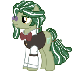 Size: 9375x9375 | Tagged: safe, artist:besttubahorse, oc, oc only, oc:mint lime, earth pony, pony, absurd resolution, barista, bowtie, clothes, dreadlocks, glasses, male, simple background, solo, stallion, transparent background, vector