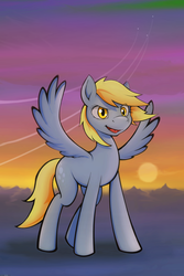 Size: 2000x3000 | Tagged: safe, artist:darkdoomer, derpy hooves, pegasus, pony, g4, colored, female, high res, inktober, mare, smiling, solo, spread wings, wings