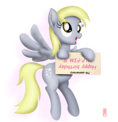 Size: 4000x4160 | Tagged: safe, artist:celsian, derpy hooves, pegasus, pony, g4, absurd resolution, female, happy birthday mlp:fim, mare, mlp fim's seventh anniversary, simple background, solo