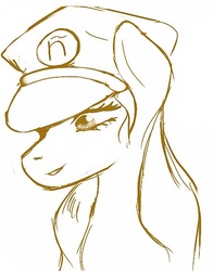 Size: 466x593 | Tagged: safe, oc, oc only, oc:maría teresa de los ponyos paguetti, earth pony, pony, female, hat, mare, mascot, monochrome, peaked cap, simple background, sketch, white background, ñ