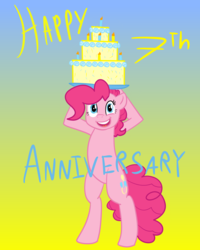 Size: 4000x5000 | Tagged: safe, artist:kiwiscribbles, pinkie pie, g4, birthday candles, female, gradient background, happy birthday mlp:fim, mlp fim's seventh anniversary, solo