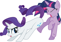 Size: 15000x10468 | Tagged: safe, artist:floppychiptunes, rarity, twilight sparkle, pony, unicorn, g4, sonic rainboom (episode), absurd resolution, butt bump, butt smash, duo, kicking, now go on, simple background, transparent background, unicorn twilight, vector