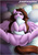 Size: 562x800 | Tagged: safe, artist:jcosneverexisted, oc, oc only, oc:ivy rose, biting, featureless crotch, female, glasses, looking at you, lying, on back, pillow, pillow biting, solo