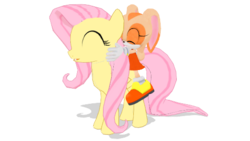 Size: 512x288 | Tagged: safe, artist:harmonybunny2021, fluttershy, rabbit, g4, 3d, cream the rabbit, crossover, mmd, riding, simple background, sonic the hedgehog (series), transparent background