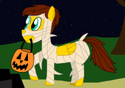Size: 3102x2190 | Tagged: safe, artist:sb1991, oc, oc only, oc:film reel, pony, challenge, clothes, costume, equestria amino, halloween, high res, holiday, mummy, trick or treat