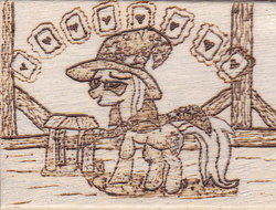 Size: 786x597 | Tagged: safe, artist:malte279, trixie, g4, card, gambling, pyrography, traditional art