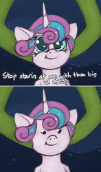 Size: 888x1513 | Tagged: safe, artist:marsminer, princess flurry heart, alicorn, pony, g4, and stop staring at me with them big old eyes, bust, comic, cute, dialogue, female, filly, smiling, solo, spongebob squarepants, your shoe's untied