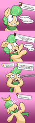 Size: 700x2400 | Tagged: safe, artist:zanezandell, oc, oc only, oc:truffle mint, pony, comic:cmcnext, ask, banana, clothes, cmcnext, comic, food, freaked out, gradient background, scarf, solo, tumblr