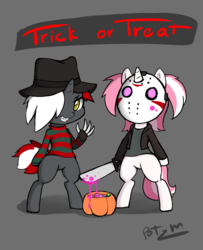 Size: 3500x4300 | Tagged: safe, artist:potzm, oc, oc only, oc:lawyresearch, oc:lawyshadow, cute, female, halloween, halloween costume, holiday, pumpkin bucket