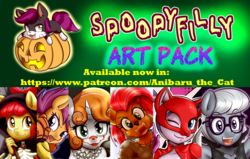 Size: 1785x1133 | Tagged: safe, artist:anibaruthecat, apple bloom, babs seed, diamond tiara, scootaloo, silver spoon, sweetie belle, earth pony, anthro, g4, animal costume, big babs wolf, clothes, costume, halloween, holiday, it, patreon, pennywise, wolf costume