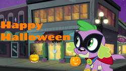 Size: 1920x1080 | Tagged: safe, spike, spike the regular dog, dog, equestria girls, g4, clothes, costume, happy halloween, humdrum costume, power ponies