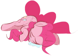 Size: 672x484 | Tagged: safe, artist:hattsy, pinkie pie, earth pony, pony, g4, colored sketch, crying, drool, female, mare, not dead, sad, simple background, sleeping, solo, white background