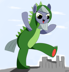 Size: 2238x2351 | Tagged: safe, artist:taurson, limestone pie, earth pony, pony, g4, bipedal, city, clothes, costume, female, godzilla (series), high res, macro, solo