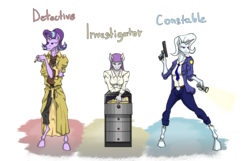 Size: 7000x4500 | Tagged: safe, artist:2d20, maud pie, starlight glimmer, trixie, earth pony, unicorn, anthro, unguligrade anthro, g4, absurd resolution, cigarette, detective, gun, police, simple background, smoking, transparent background, trio, weapon