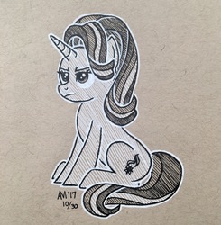 Size: 2910x2975 | Tagged: safe, artist:ambergerr, starlight glimmer, pony, unicorn, g4, female, grumpy, high res, solo, traditional art