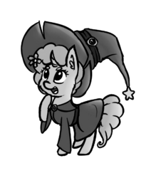 Size: 452x532 | Tagged: safe, artist:dsp2003, oc, oc only, oc:sakuragi-san, pony, unicorn, clothes, costume, female, hat, mare, monochrome, simple background, style emulation, transparent background, witch, witch hat
