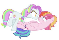 Size: 1300x876 | Tagged: safe, artist:xxbrowniepawxx, coconut cream, toola roola, pony, g4, boop, female, lesbian, noseboop, ship:toolanut, shipping, simple background, transparent background