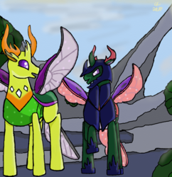 Size: 948x979 | Tagged: safe, artist:halonna, pharynx, thorax, changedling, changeling, g4, to change a changeling, armor, brothers, changedling brothers, king thorax, male, prince pharynx