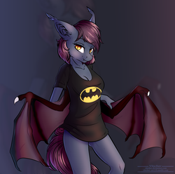 Size: 2778x2758 | Tagged: safe, alternate version, artist:vincher, oc, oc only, oc:ventress, bat pony, anthro, anthro oc, bat pony oc, clothes, female, high res, mare, shirt, solo, t-shirt, zoom layer