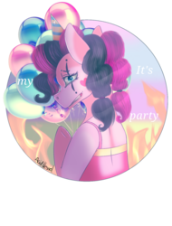Size: 1024x1349 | Tagged: safe, artist:xxheavenly-shinexx, pinkie pie, earth pony, anthro, g4, balloon, female, hat, melanie martinez, party hat, pity party, solo, song reference