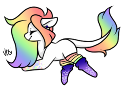 Size: 306x217 | Tagged: safe, artist:vesiaura, oc, oc only, earth pony, pony, clothes, ear piercing, gauges, piercing, rainbow, rainbow hair, simple background, socks, solo, transparent background